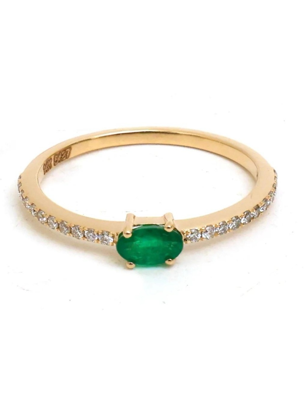 14K Real Solid Yellow Gold Emerald & Diamond Ring Size 6.5